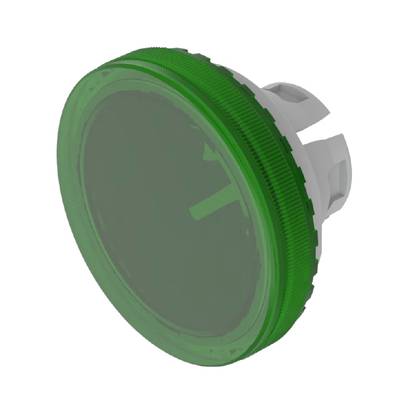 Round, green control indicator light, partially transparent. Ideal for industrial control panels to display operational states.