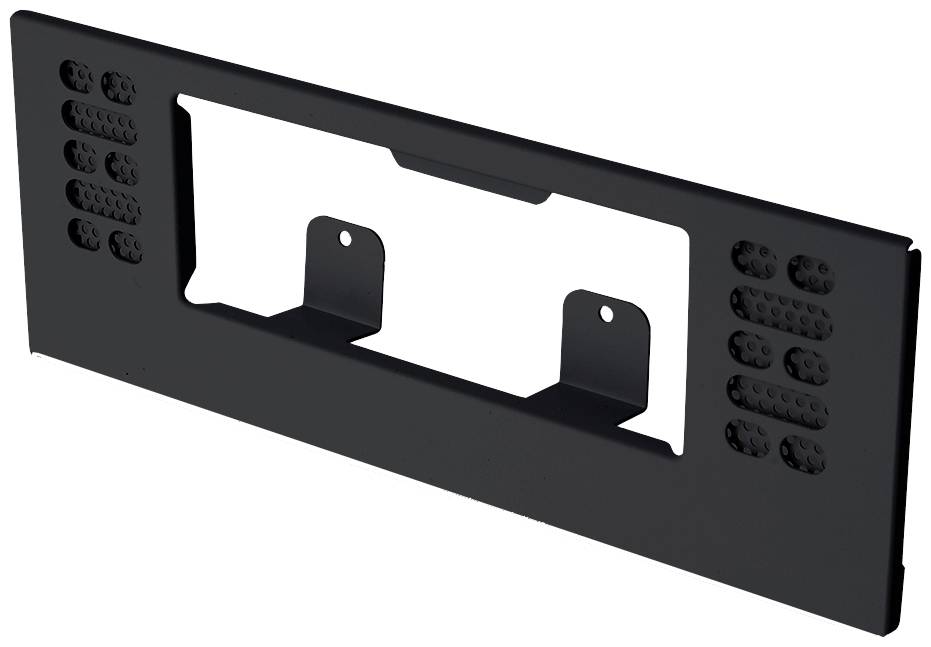 Black rectangular frame with holes and mounting points, likely for installation on a flat surface.