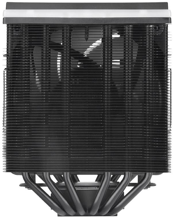 A CPU cooler with multiple vertical fins and heat pipes, used for cooling computer processors.