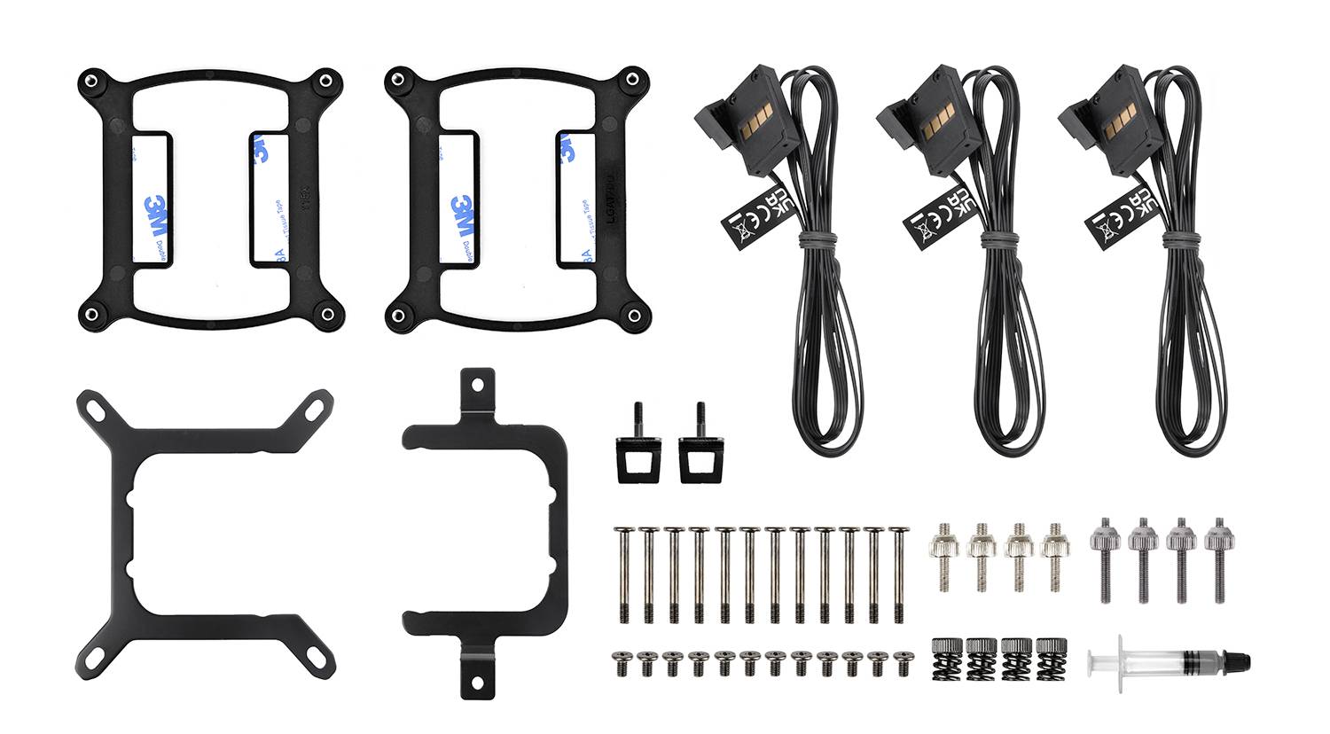 Mounting Kit for PC Cooler with Brackets, Screws, Cables and Thermal Paste, Suitable for Various Processors.