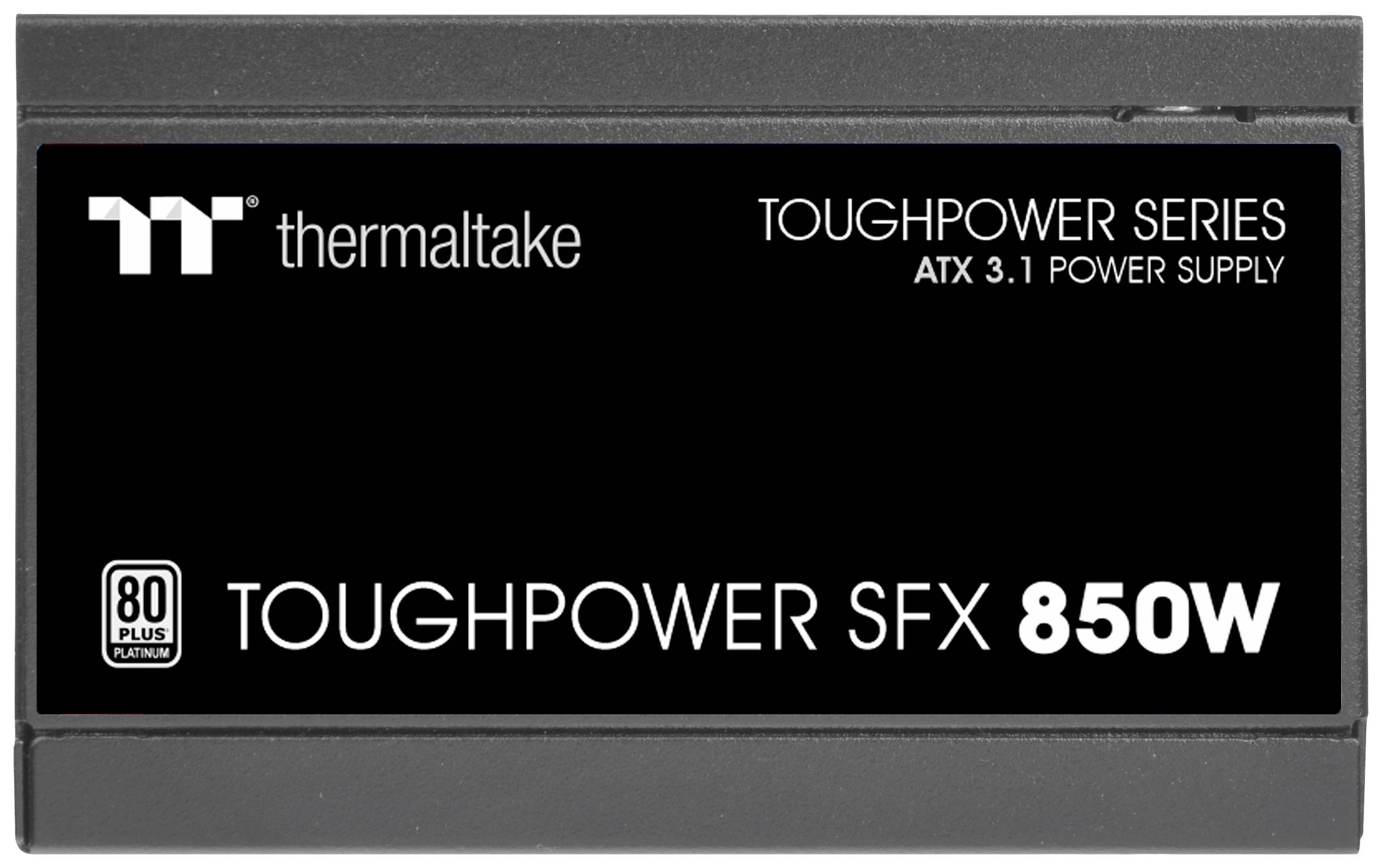 'Toughpower SFX 850W Power Supply by Thermaltake, 80 Plus Platinum Certification, ATX 3.1, Part of the Toughpower Series.'