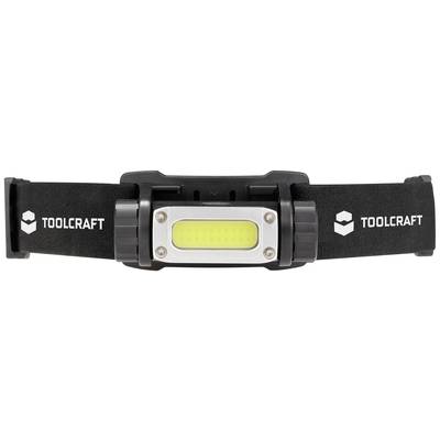 Head torch by Toolcraft with elastic strap and yellow LED light. Ideal for outdoor activities or working in the dark.