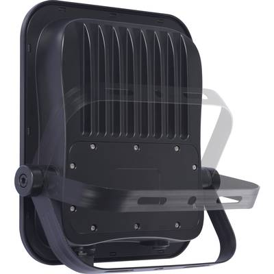 LED flood light in black housing, side view with mounting rail, suitable for outdoor lighting.