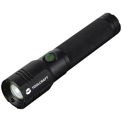 Black torch by Toolcraft with textured grip and green power button.