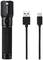 A black torch next to a USB-C charging cable.
