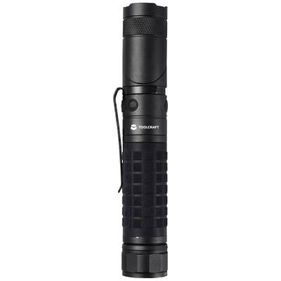 Black torch with textured grip and clip.