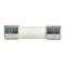 A small, white cylindrical fuse with metallic end caps.
