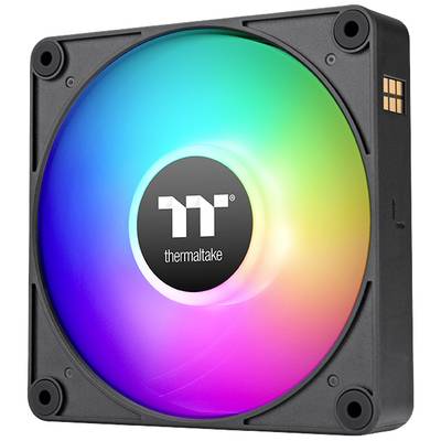 Square PC fan with rainbow-coloured LED lighting. Brand logo in the centre. Designed for cooling and visual effects.