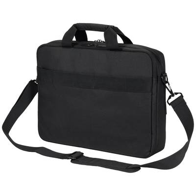Black laptop bag with detachable shoulder strap and top handle, suitable for business or travel.