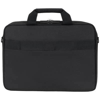 A black laptop bag with carry handles, minimalist design, suitable for business use.