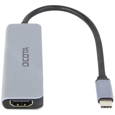 A silver adapter with a USB-C plug to HDMI socket, perfect for connecting devices with different ports.