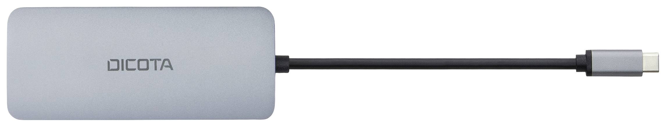 A silver DICOTA USB-C adapter with a short cable.