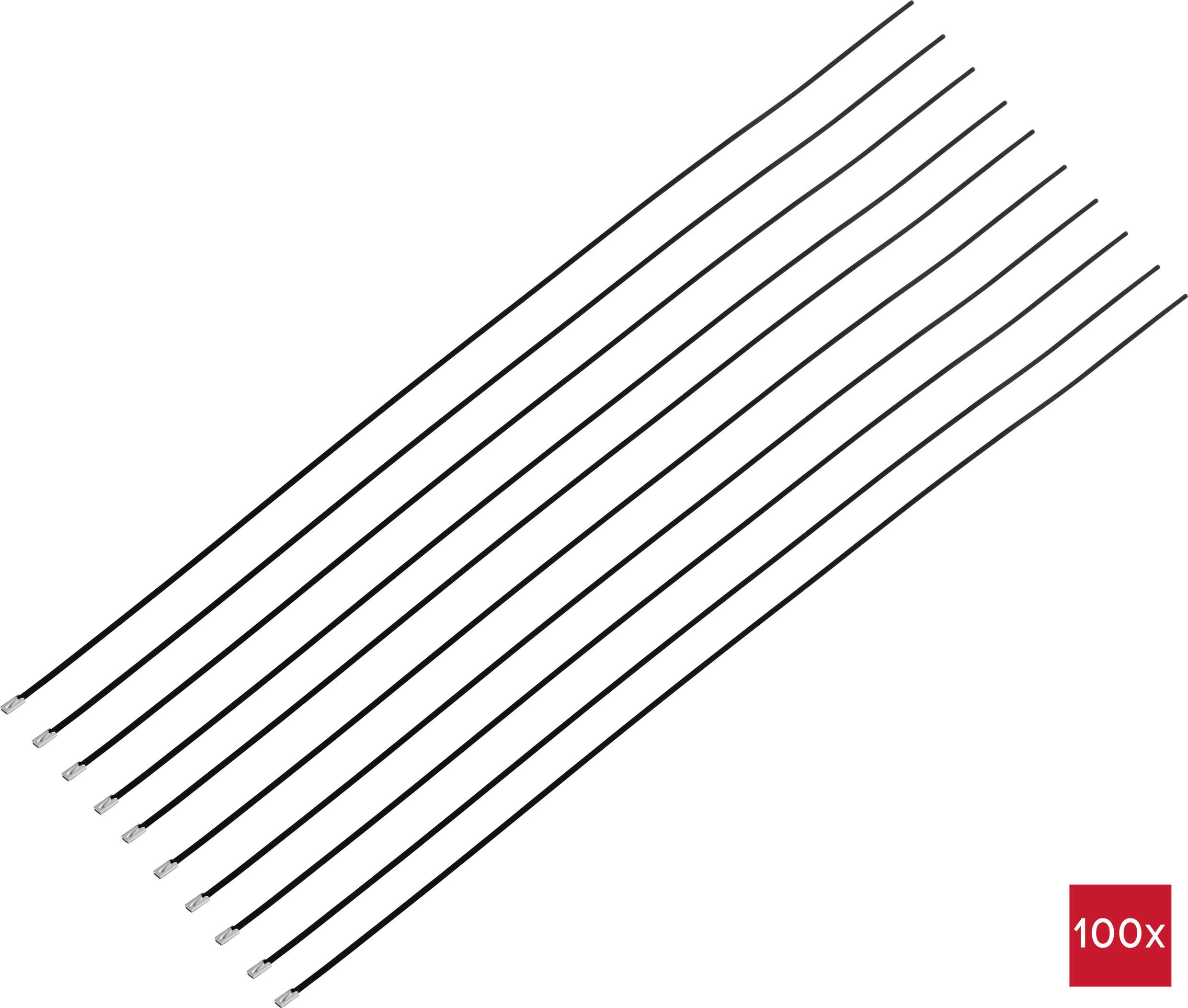 Image shows ten black cables with exposed ends. Bottom right contains a red square with '100x', indicating the quantity.