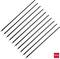 Ten black cable ties arranged diagonally side by side. A red square in the bottom right with the inscription '100x'.