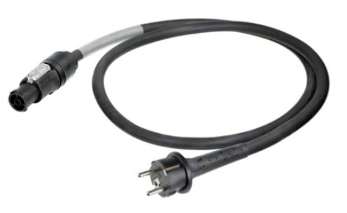 Black power cable with a Euro plug on one side and a special connecting plug on the other side.