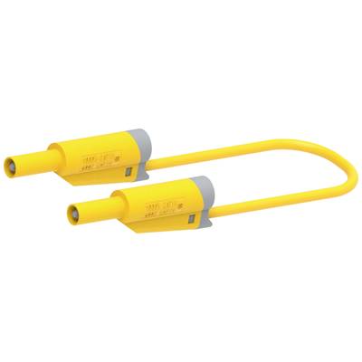 A yellow cable lock with two locking mechanisms, used for securing bicycles or scooters.