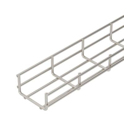 Rectangular metal cable basket with a mesh design for neat cable management underneath desks or work surfaces.