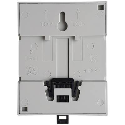 White plastic wall-mounting plate with screw fixings and recycling symbol. Top surface marked with arrows and the word 'TOP'.