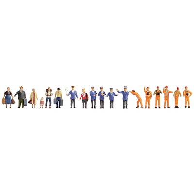 Various miniature figurines represent professions, including a teacher, a doctor, police officers, and construction workers, in a row.