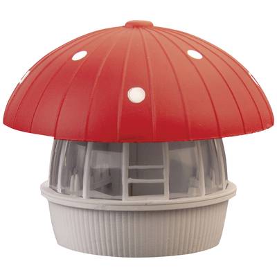 A round, mushroom-shaped mini greenhouse with a red roof and white spots, suitable for indoor cultivation of small plants.
