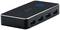 A black USB hub with four blue USB 3.0 ports on the front and an illuminated blue circle on the top surface.