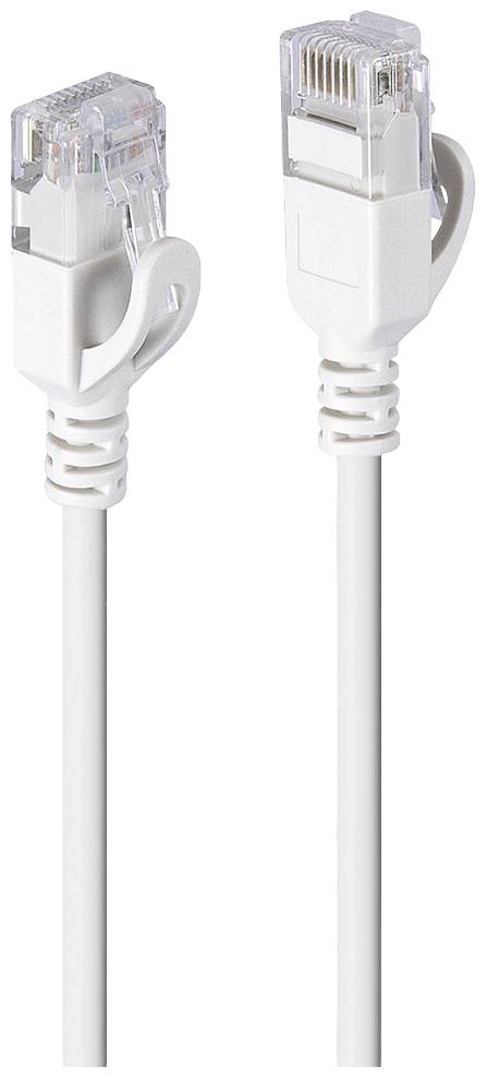 Two white Ethernet cables with RJ-45 connectors used for network installation.