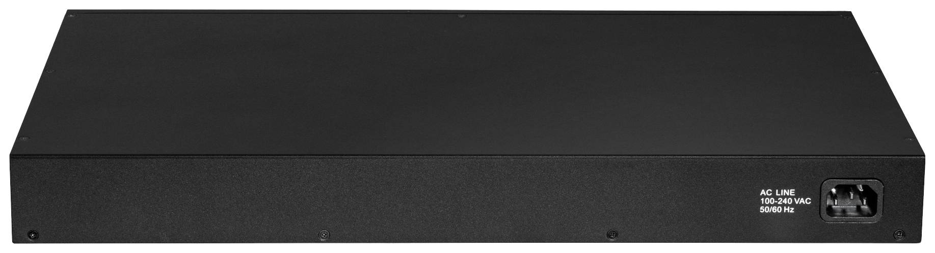 Black rectangular technological device with a connection port on the right rear side, suitable for power supply.