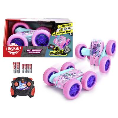 Remote Control 'RC Berry Shaker' toy car with purple-blue wheels, LED lights and remote control. Batteries included. Packaging displays the car. Suitable for ages 6 and up.