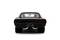A black toy car from behind, with visible rear lights and exhaust pipes, on a white background.