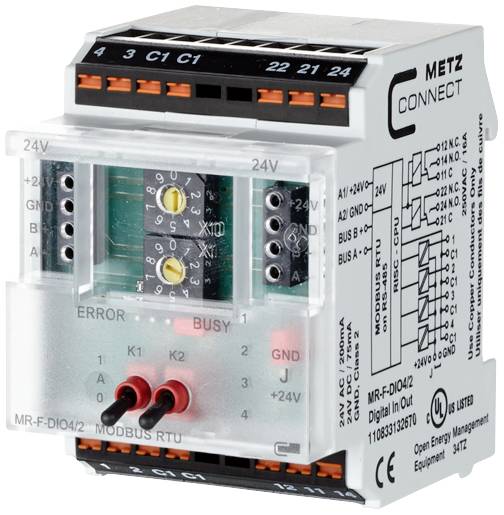 Metz Connect MR-F-DIO4/2 Modbus RTU 24 V AC, 24 V DC 200 mA No. of outputs:2 x Content 1 pc(s)
