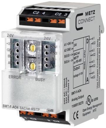 Metz Connect BMT-F-AO4 BACnet MS/TP 24 V AC, 24 V DC 50 mA No. of outputs:4 x Content 1 pc(s)