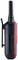 A walkie-talkie in black and red, side view, showing an antenna and a clip. Ideal for mobile communication.