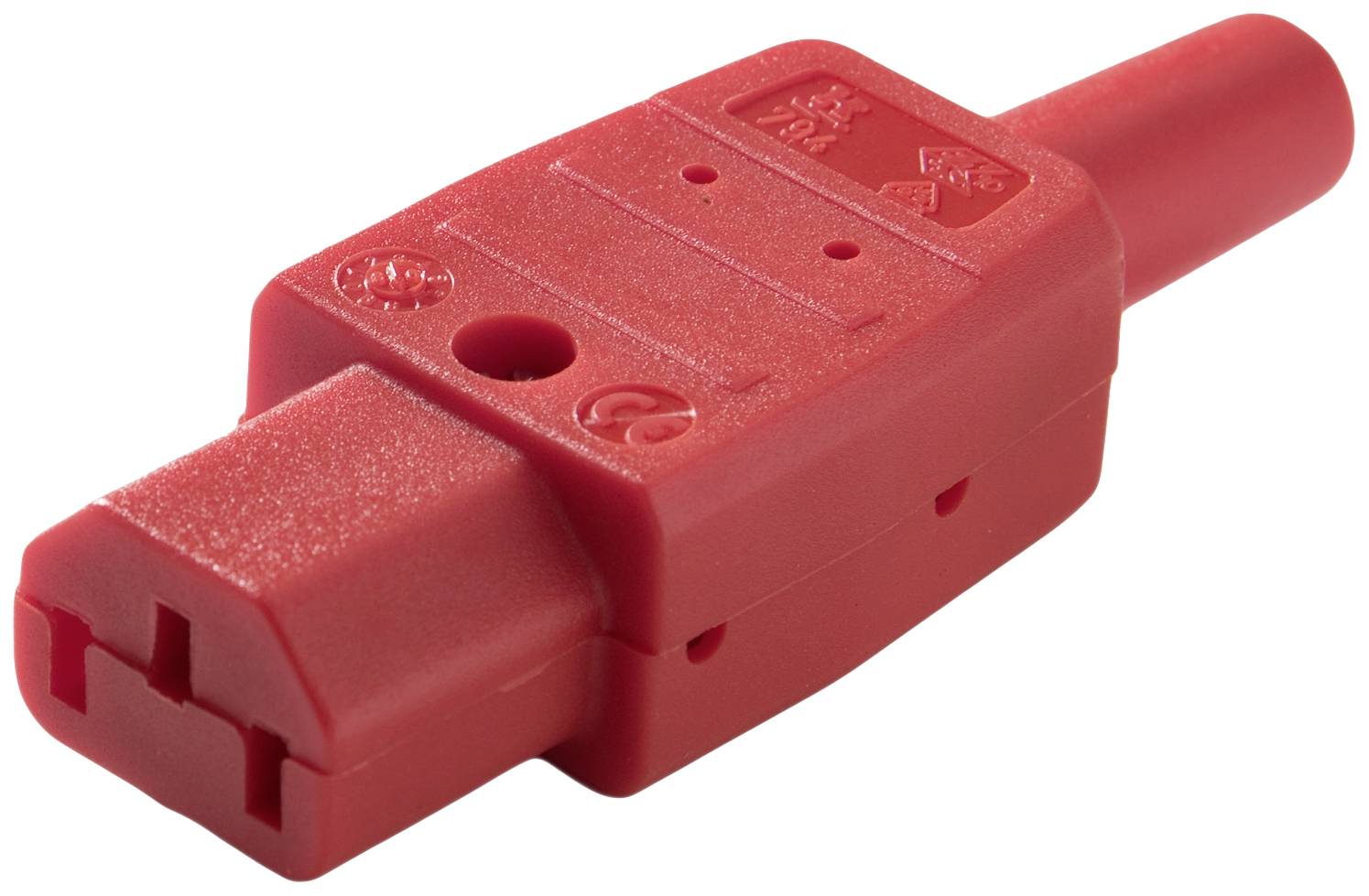 A red electric plug with a rectangular end and long insulation. Suitable for specialised electrical connections.