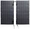 Two black solar panels side by side, connected by cables. They are designed for generating energy from sunlight.