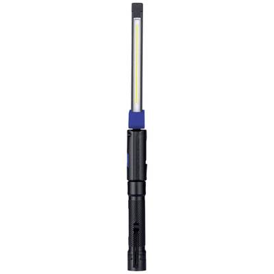 Black LED torch with a blue accent stripe on the handle and a rectangular illumination area at the tip.