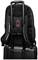 A black rucksack is attached to a trolley. The padded straps of the rucksack are visible, with a red symbol.