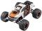 The image depicts a remote-controlled car with large, robust tyres and a white and orange design featuring the number '68'.
