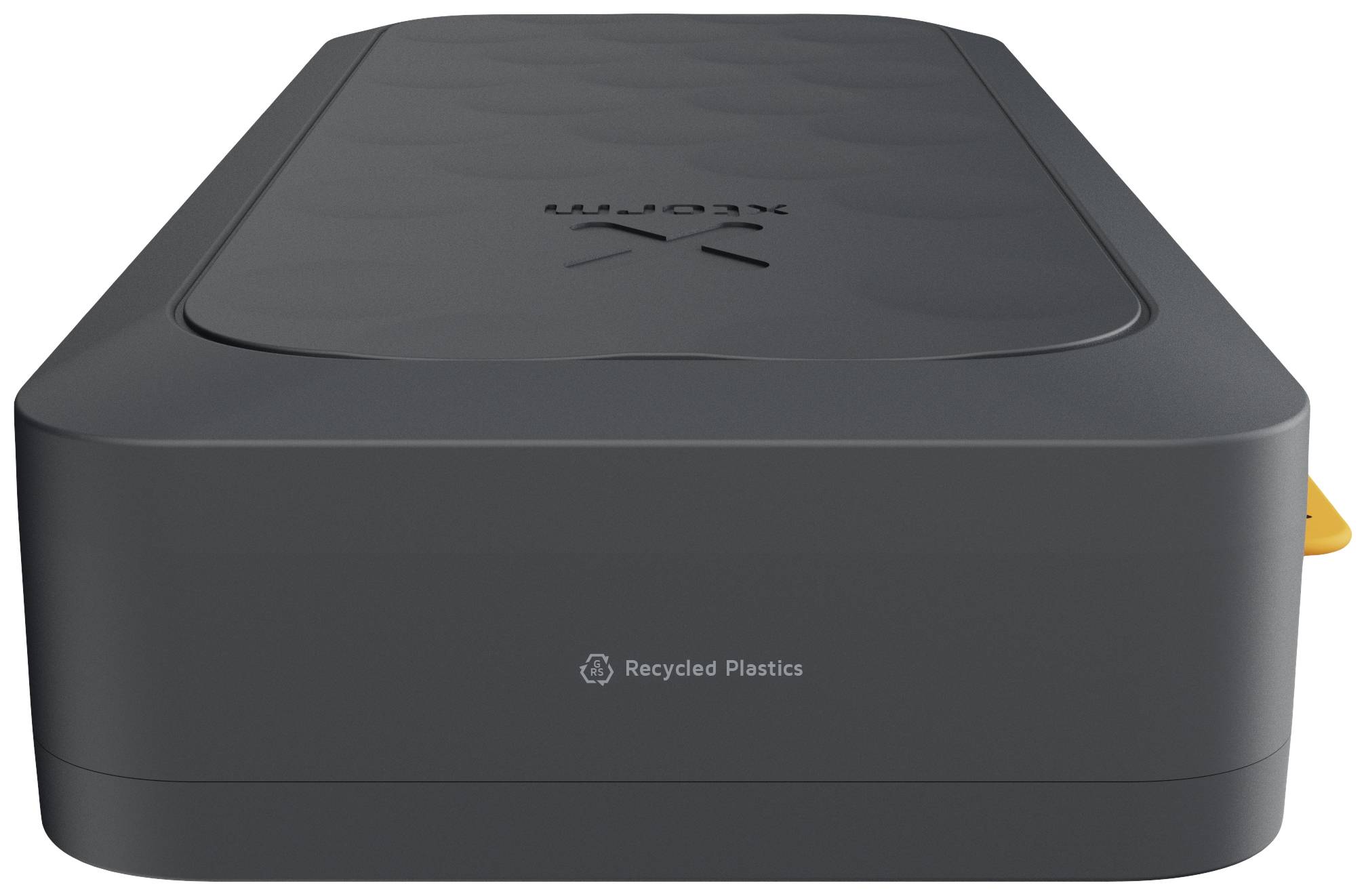 Printer with sleek, black design, labelled with 'Recycled Plastics'.