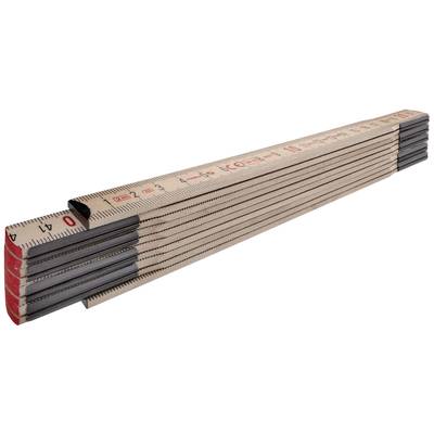 A folded wooden ruler, consecutively numbered, with a clearly visible scale and red markings.