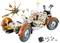 A model vehicle with large wheels and two seats, equipped with aerials and tools, reminds one of a lunar rover.