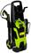 Portable high-pressure washer with green and black design, cable wind-up, hose and spray lance; perfect for outdoor cleaning tasks.