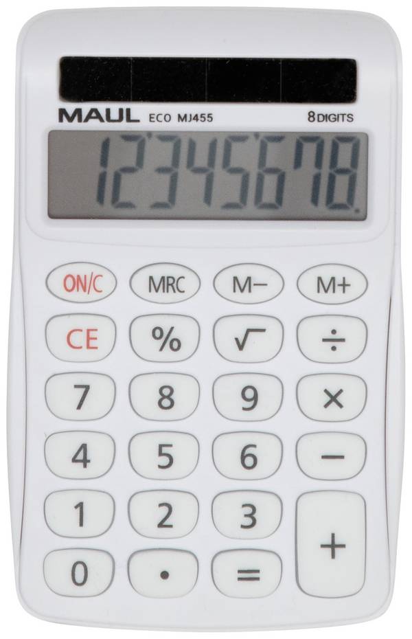 Maul ECO MJ 455 Desk calculator White Display (digits): 8 solar-powered (W x H x D) 71 x 112 x 20 mm