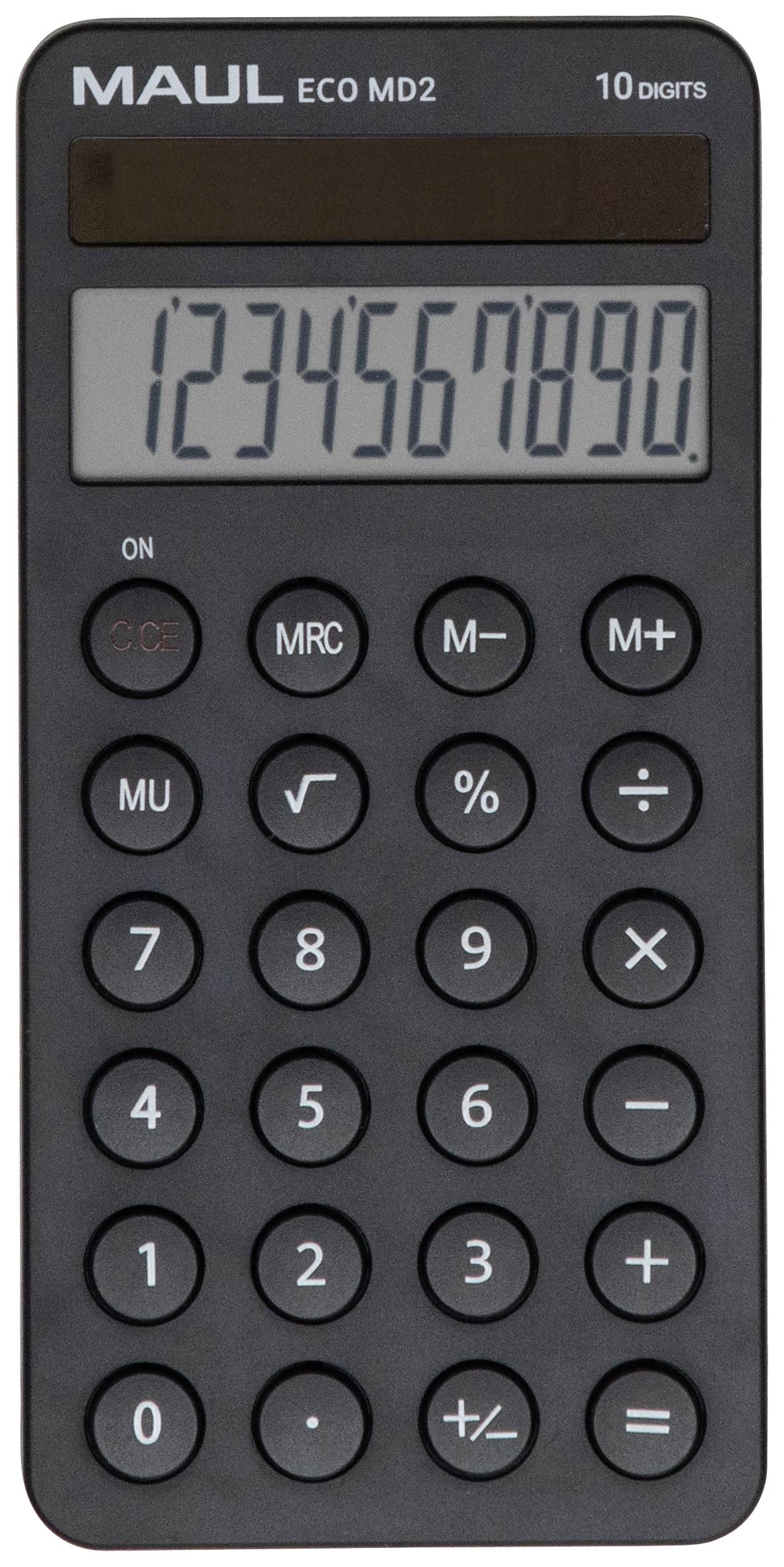 Maul ECO MD 2 Pocket calculator Black Display (digits): 10 solar-powered (W x H x D) 72 x 147 x 13 mm