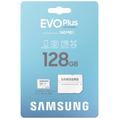Samsung EVO Plus microSD card Retail 128 GB UHS-I, v30 Video Speed Class, A2 Application Performance Class incl. SD adap