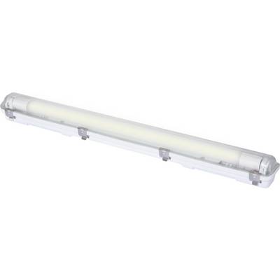 Elongated, translucent fluorescent light in a white casing, suitable for ceiling or wall mounting. Energy-efficient and long-lasting.