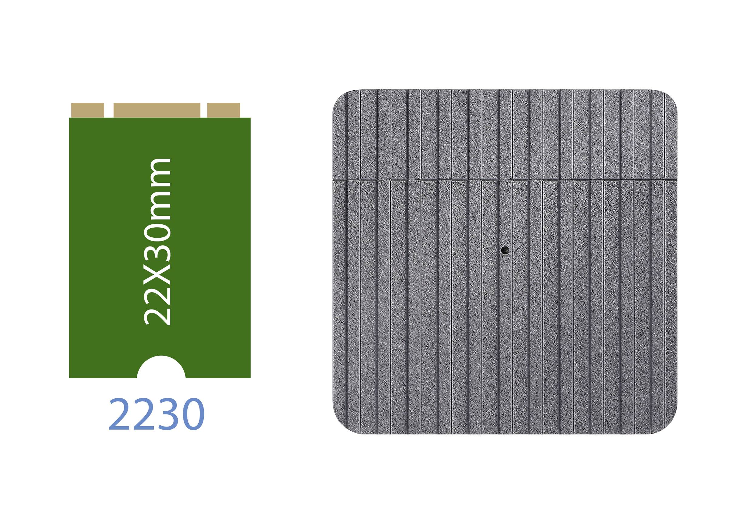 Illustration of a green module labelled '22X30mm', next to a grey, ridged square surface.