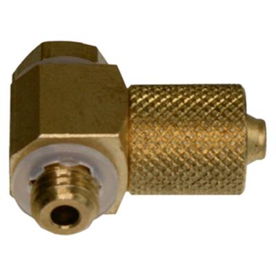 A brass connector with a knurled handle and thread, suitable for pipe connections in technical applications.