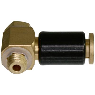 Brass angle socket with black plastic housing, suitable for pneumatic applications.