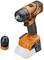 Cordless drill in orange tones with a detachable drill head beside it. Suitable for versatile drilling and screwdriving applications.