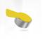 Yellow metal whistle head on a white background with concentric circles, symbolising sound waves or acoustic signals.